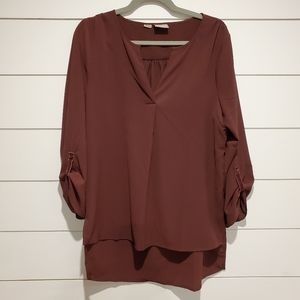 Vero moda lg long flowy tunic 3/4 sleeve oversized blouse burgundy